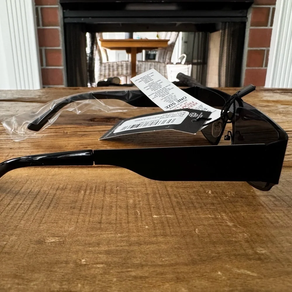 NEW PrettyLittleThing Black Matte Metal Frame Slim Visor Sunglasses ~UVA UVB